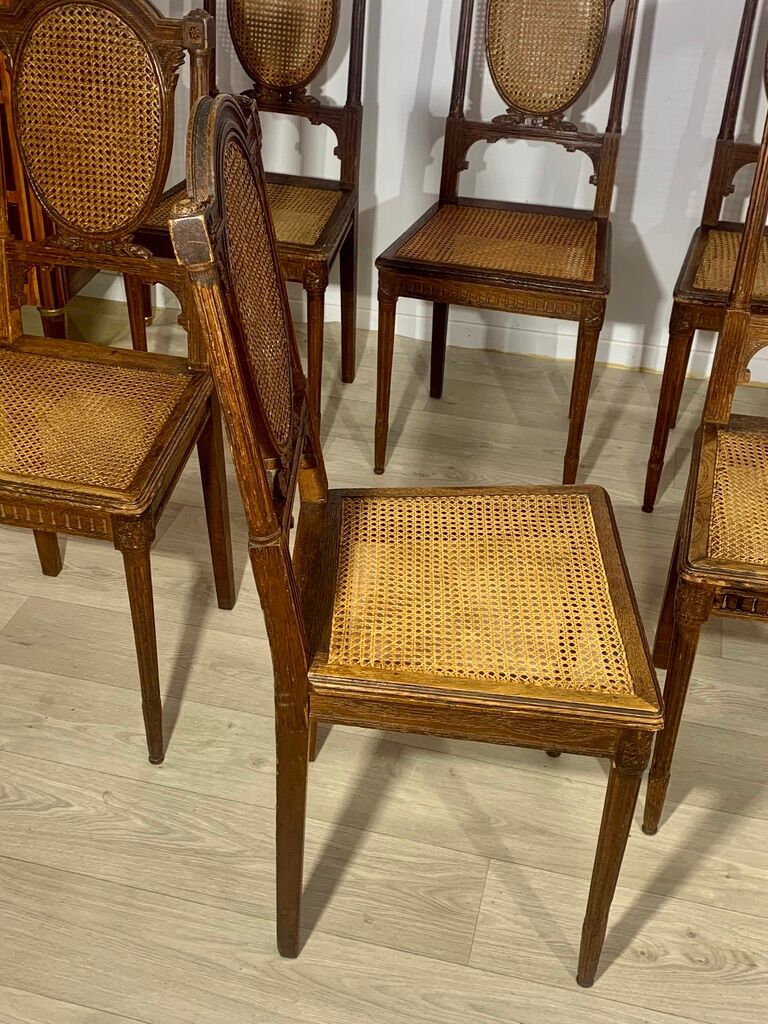 Canned chairs X 8, Louis XVI style, early XX, stamped Flandrin Paris