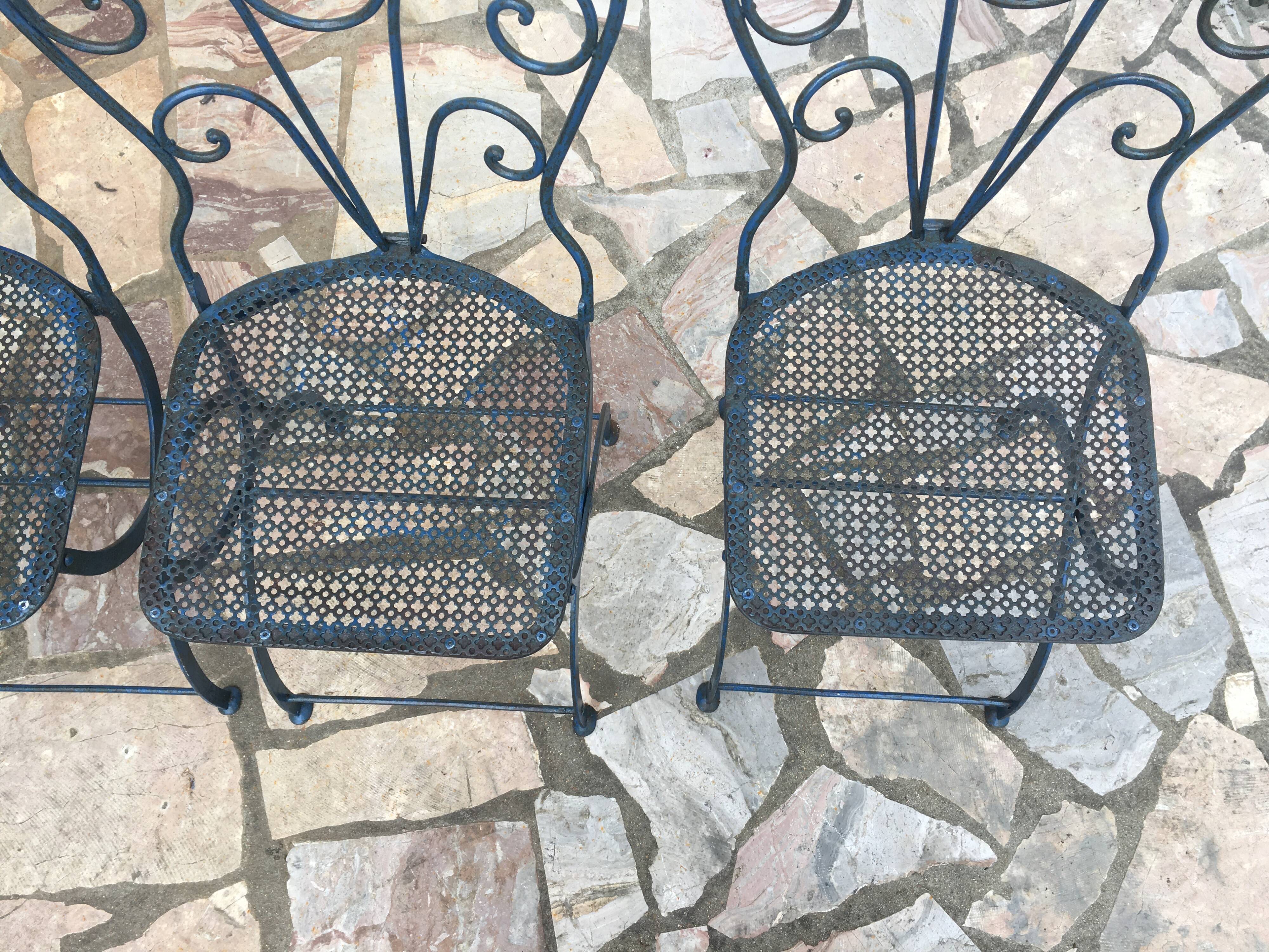 5 foldable garden chairs in wrought iron Epoch 1900
