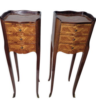 Paire de tables de chevet style Louis XV en marqueterie