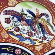 Large Chinese dish signed in Imari porcelain decorated with peacocks and flowers 1970 Vintage