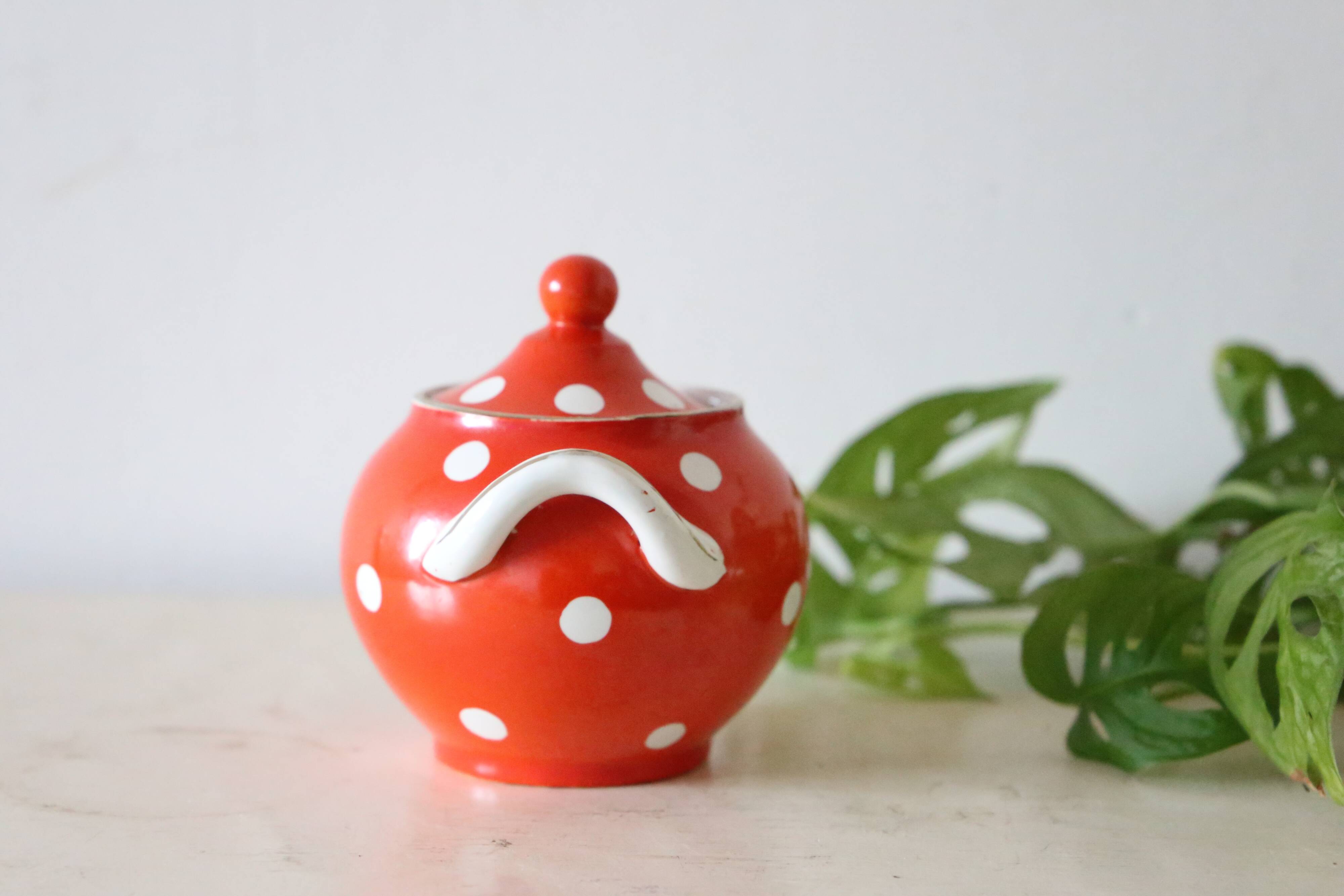 Sucrier polka dots, Digoin Sarreguemines, rare, vintage