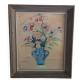Nature morte vintage – bouquet de fleurs - panneau Daler Board, 1950