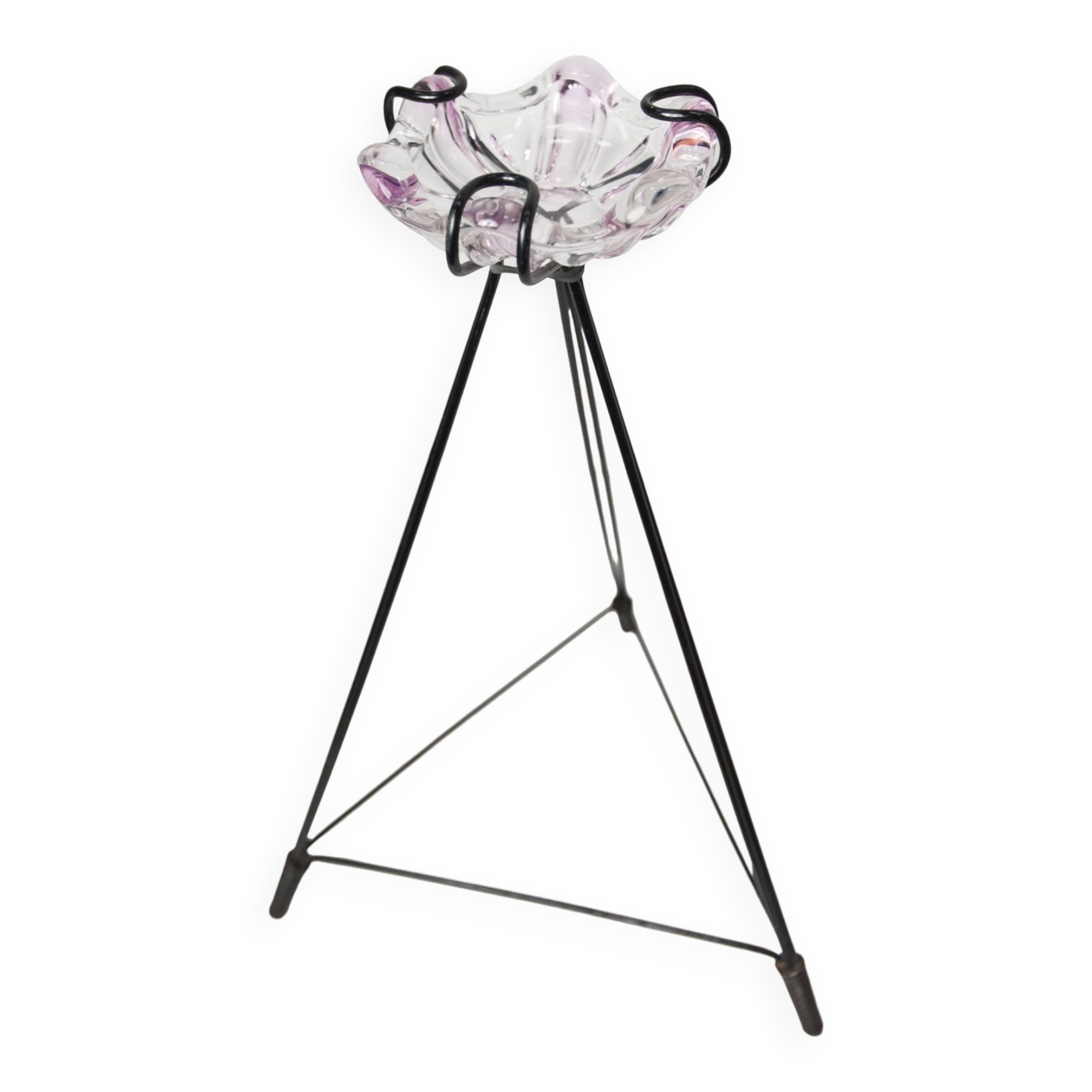 Ashtray on black colored glass stand 1970