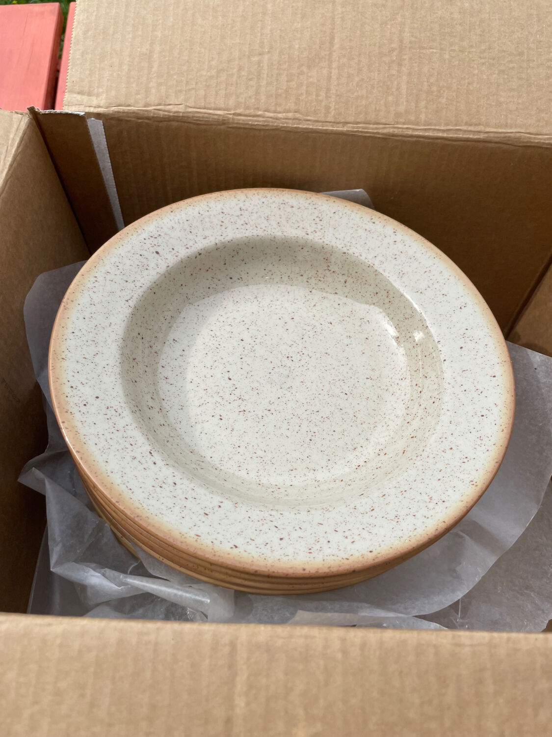 6 Hollow sandstone plates speckled Tulowice mid century XXe