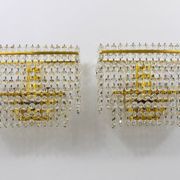 Pair of square wall sconces in gilded brass with hand-cut crystals, 1970s.
