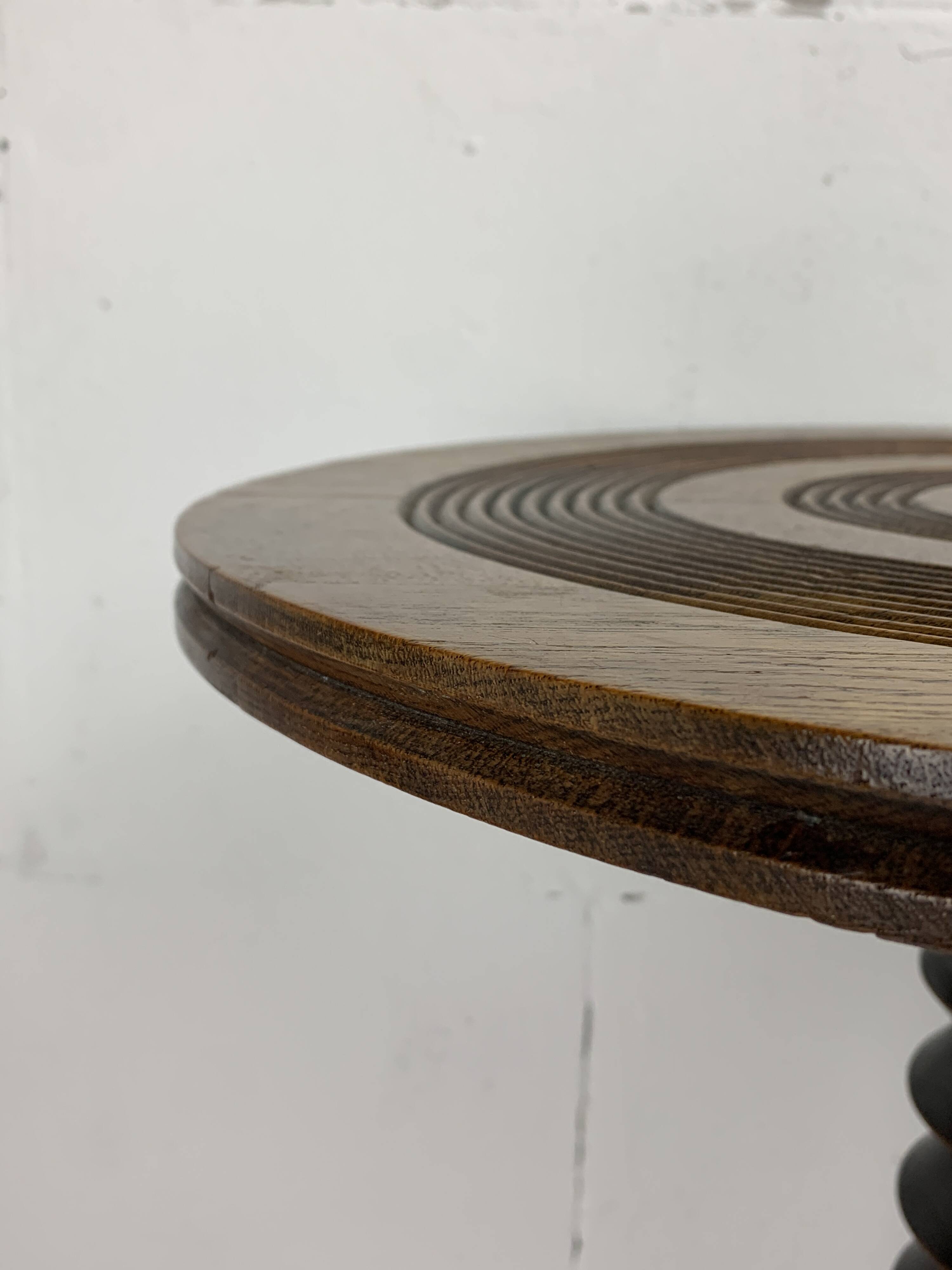 Brutalist Wood Turned Wine Press Side Table in the style of Charles Dudouyt