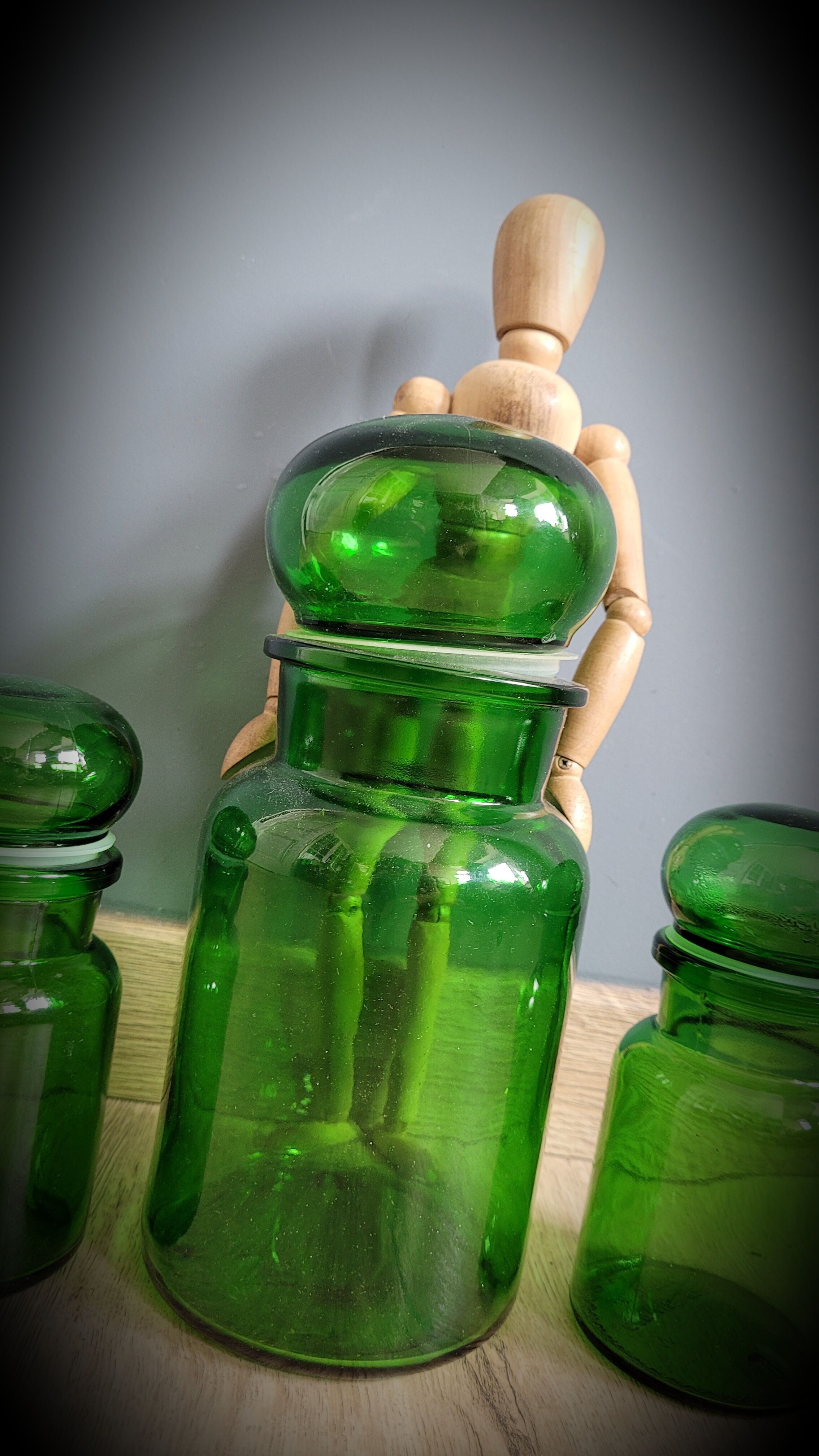 Trio green apothecary vials