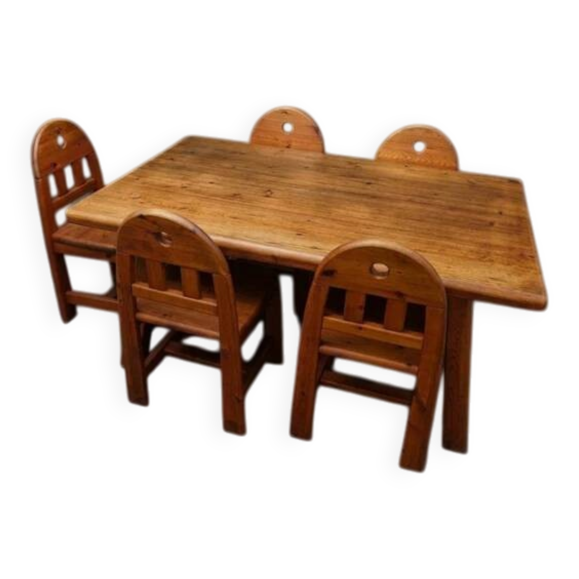 Ensemble de salle à manger de 5 chaises et table en bois massif - Style brutalisme, wabi-sabi, japandi