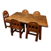 Ensemble de salle à manger de 5 chaises et table en bois massif - Style brutalisme, wabi-sabi, japandi