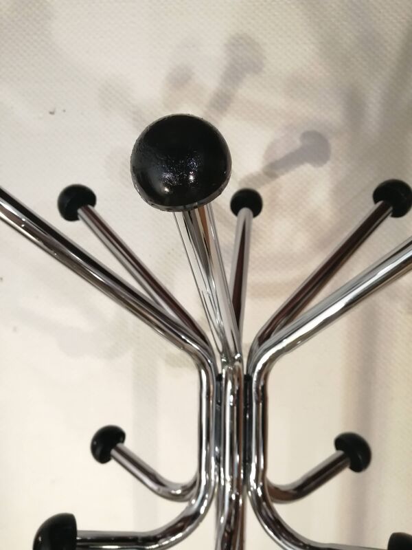 Porte manteau perroquet en métal chromé, 12 boules, vintage 1970