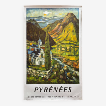 Affiche originale tourisme "Pyrénées" Chemin de Fer Français 62x100cm 1964