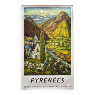 Affiche originale tourisme "Pyrénées" Chemin de Fer Français 62x100cm 1964