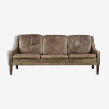 Vintage Danish Modern Brown Leather 3-Seater Sofa, 1950s