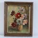 Oil on cardboard signed - still life, bouquet of cosmos