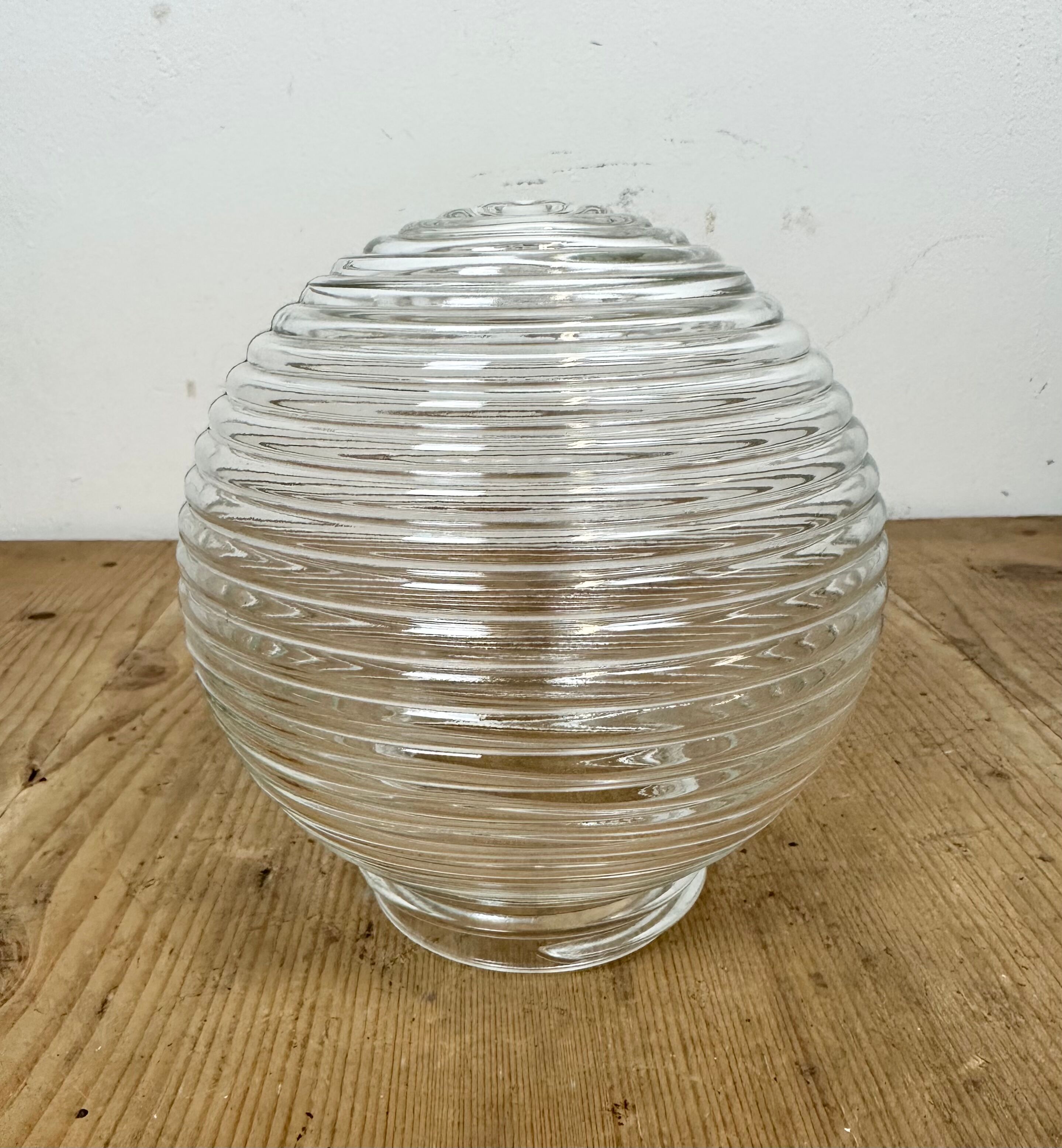 Industrial white porcelain pendant light with ribbed glass, 1970s