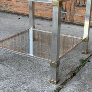 Vintage coffee table in brass and glass, with gold chrome accents — Pierre Vandel, Paris 1970s