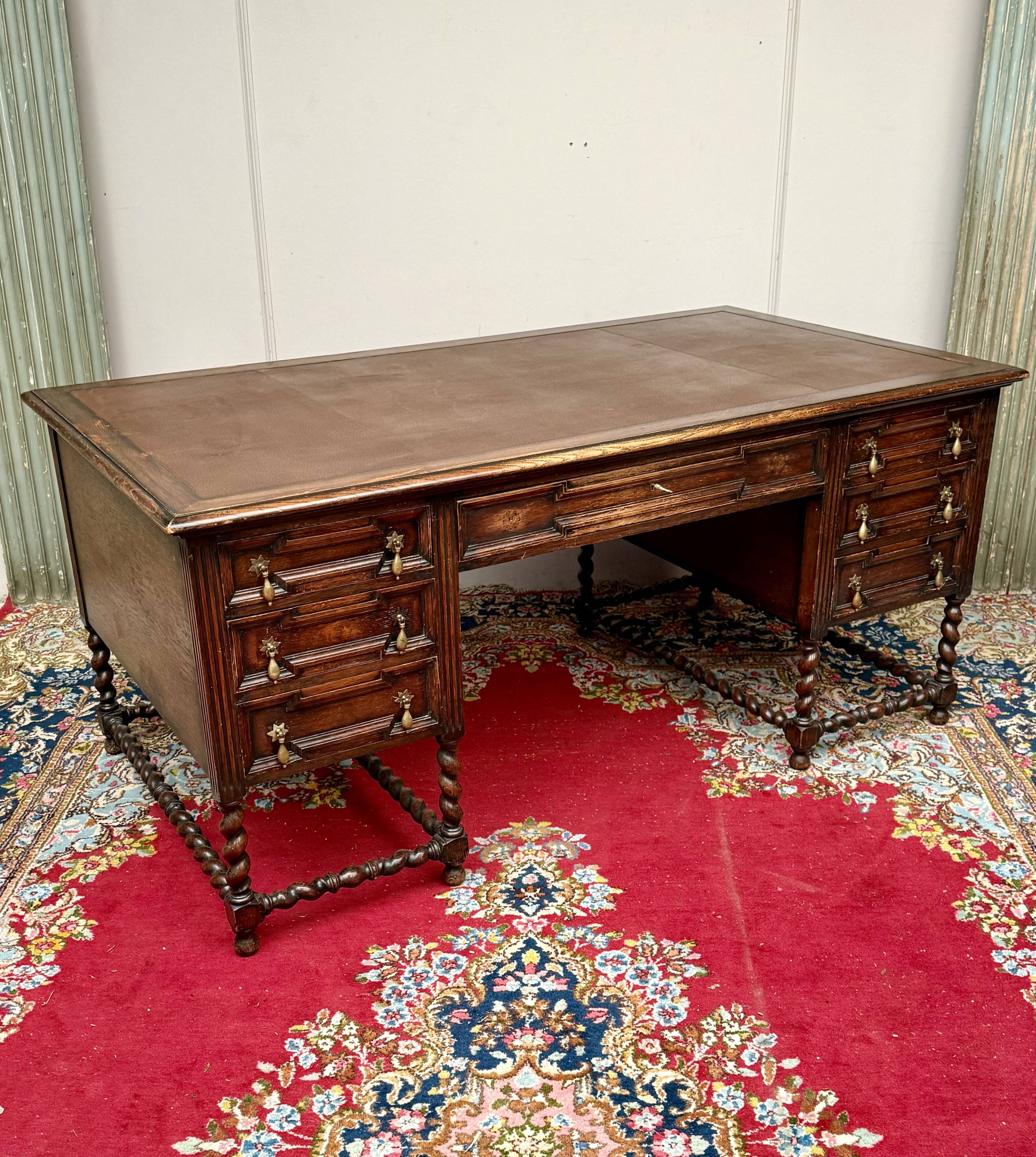 Mazarin desk in Louis XIII style made of solid oak.