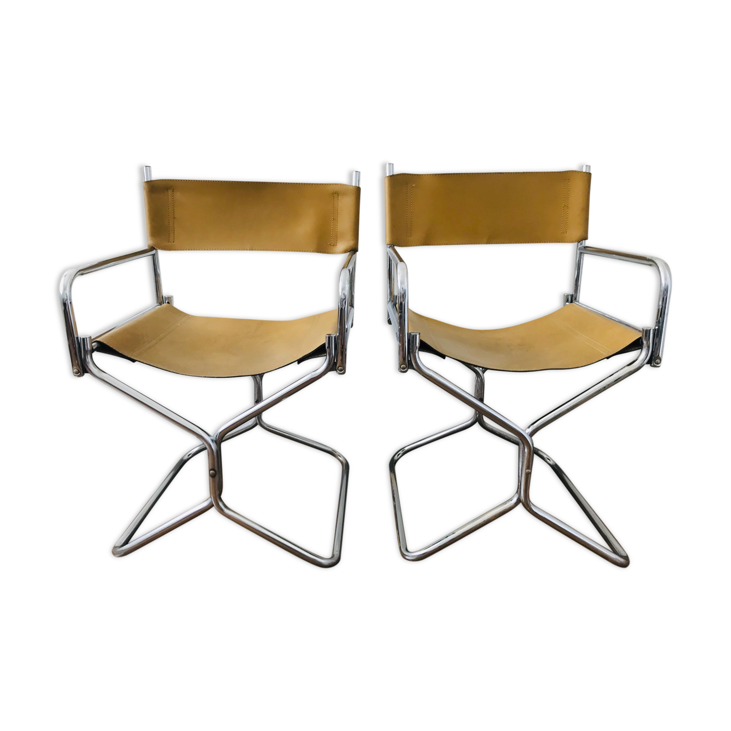 Pair of Lafuma armchairs in 1970s brown skai