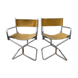 Pair of Lafuma armchairs in 1970s brown skai