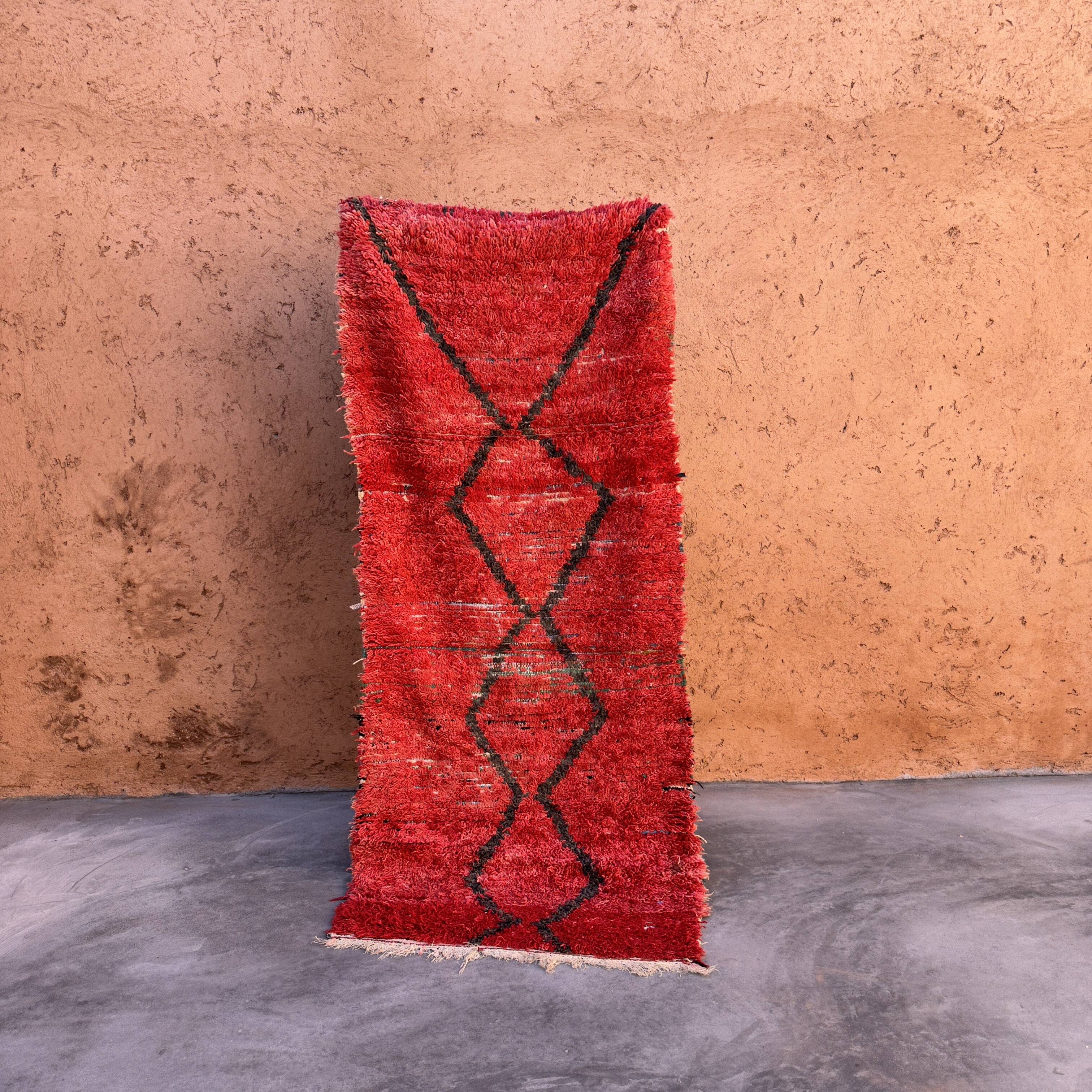 Red Boujad Moroccan rug - 100 x 229 cm