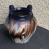 Amphora vase in mixed earth, shades of blue, beige and white, pottery, vintage