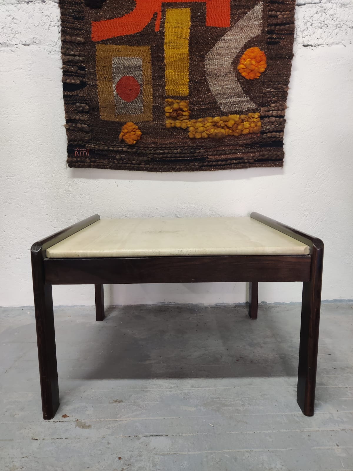Vintage coffee table wood and travertine