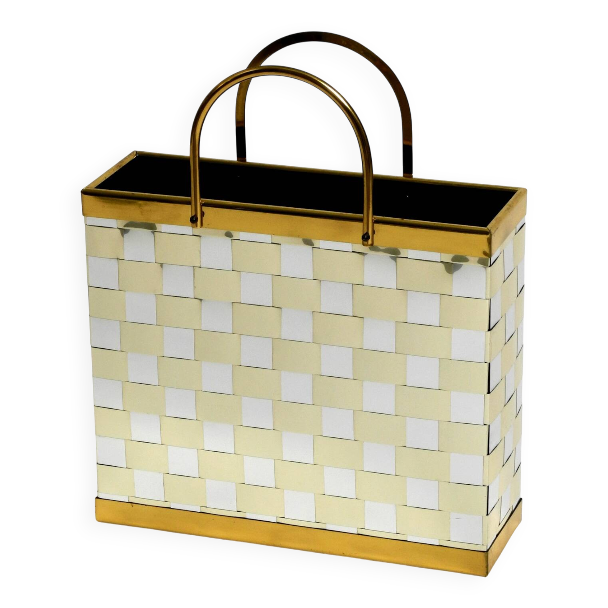 Stunning 1980s brass magazine rack in Hollywood Regency design