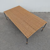 Vintage rattan and metal coffee table