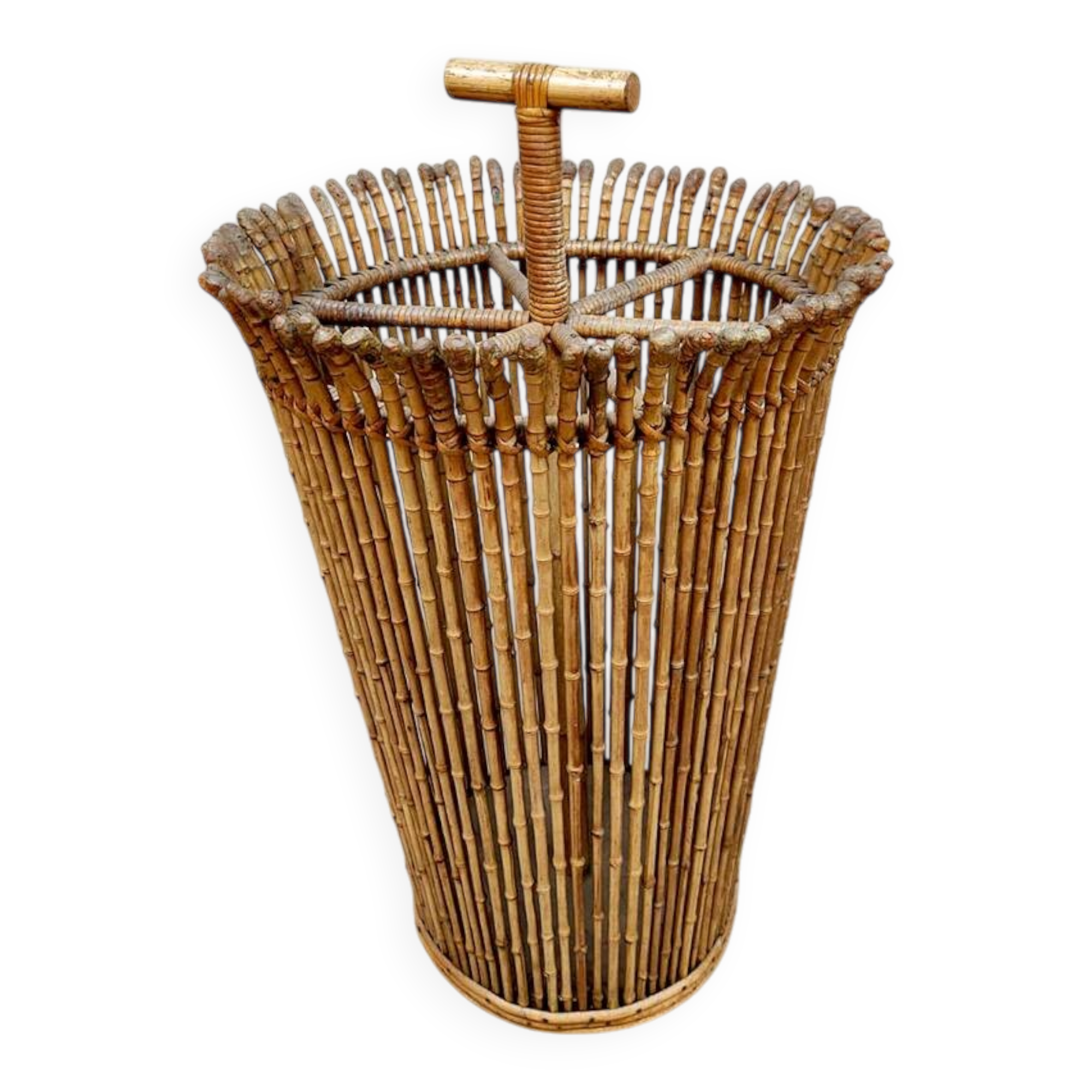 Midcentury rattan umbrella stand vintage 'Tiki'