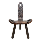 Brutalist rustic tripod chair in carved wood