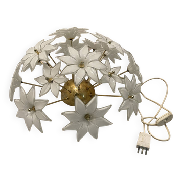 Lampe de table en verre de Murano blanc et laiton, années 1970