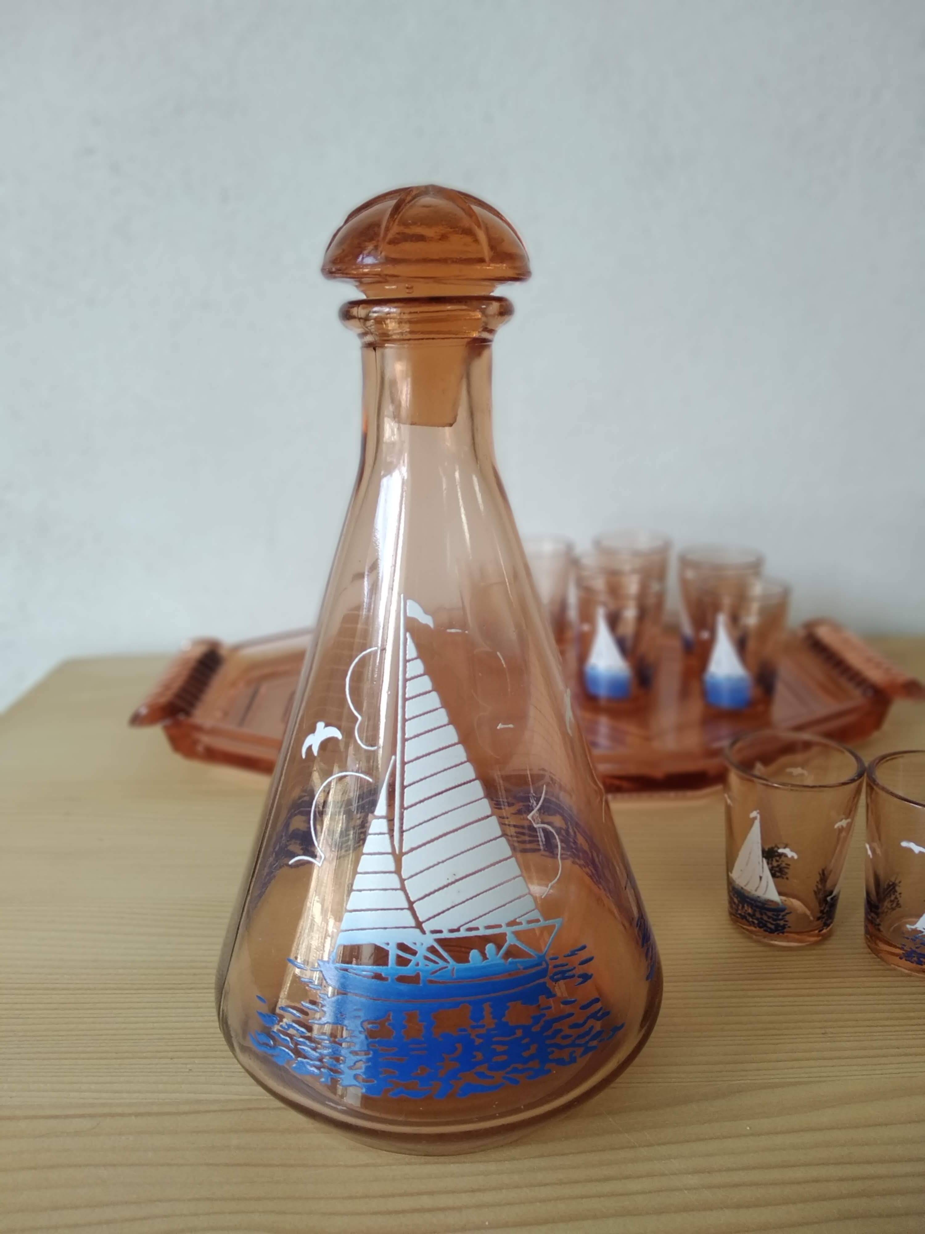 Art Deco liqueur service with boat motif