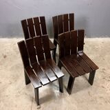 Chaises de salle à manger brutalistes et modernistes des années 70 en bois marron architectural