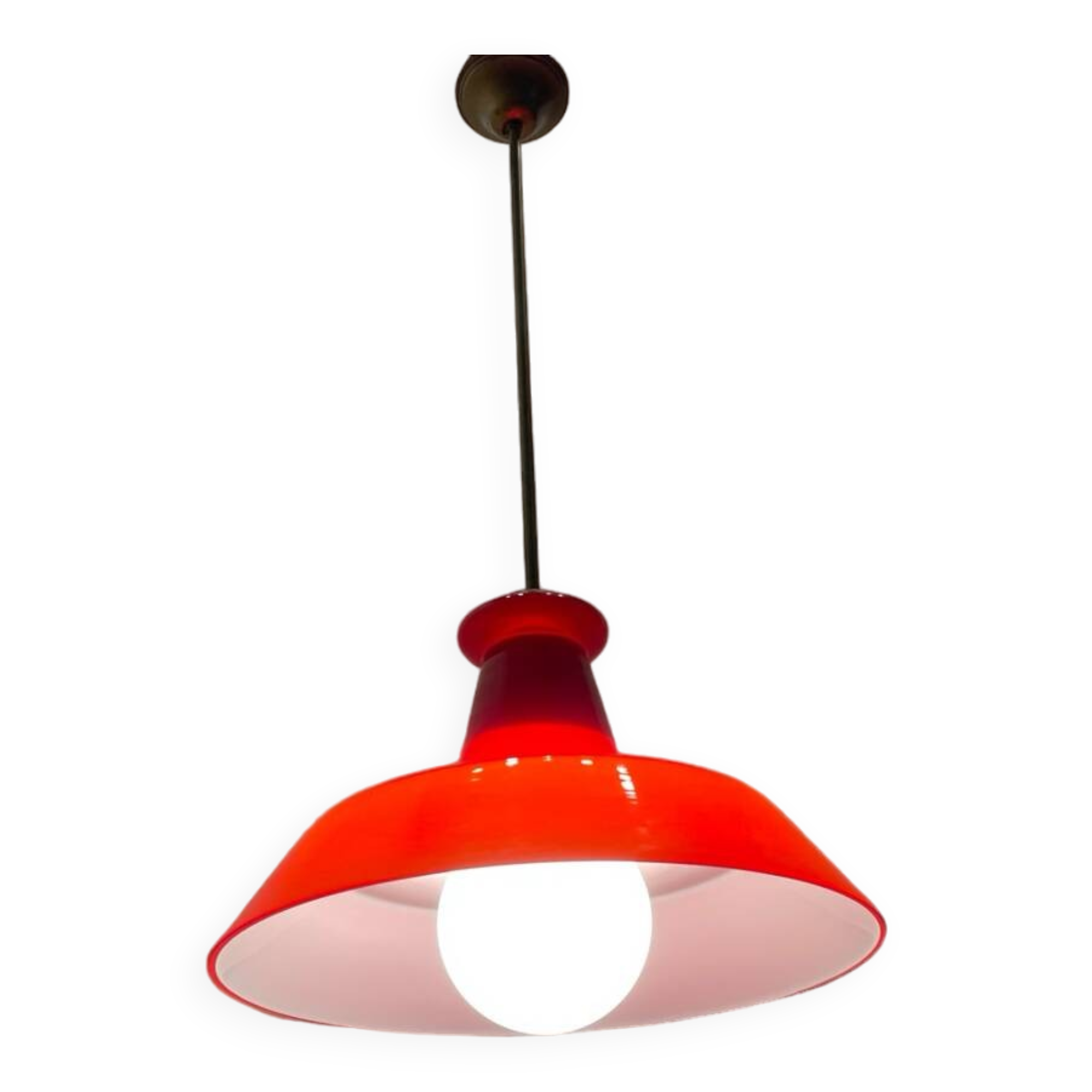 Industrial Vintage Red Glass Light Pendant 1950’s