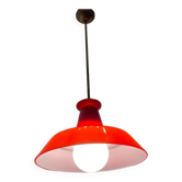Suspension industrielle vintage en verre rouge des années 1950