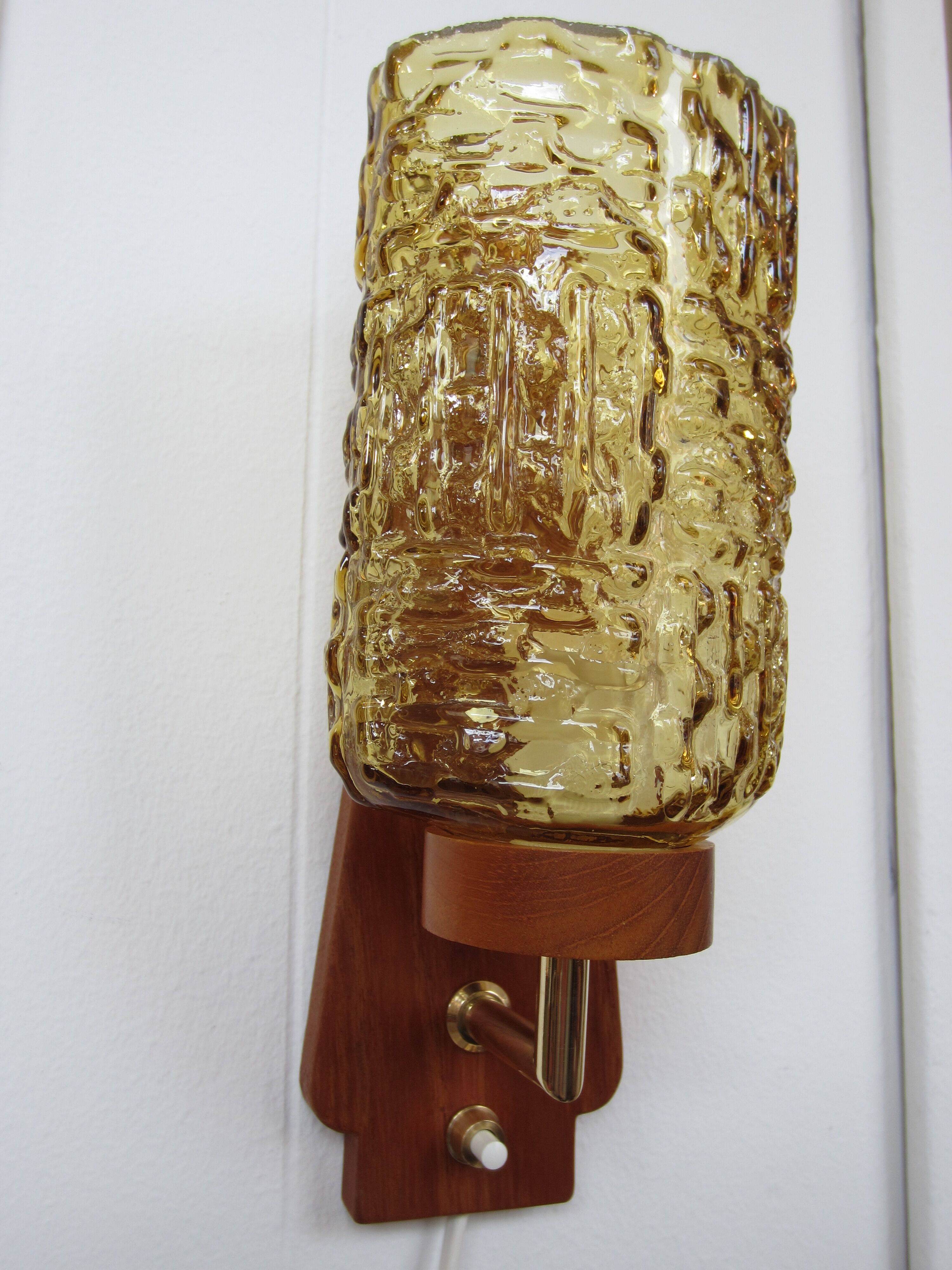 Scandinavian teak and glass wall lamp