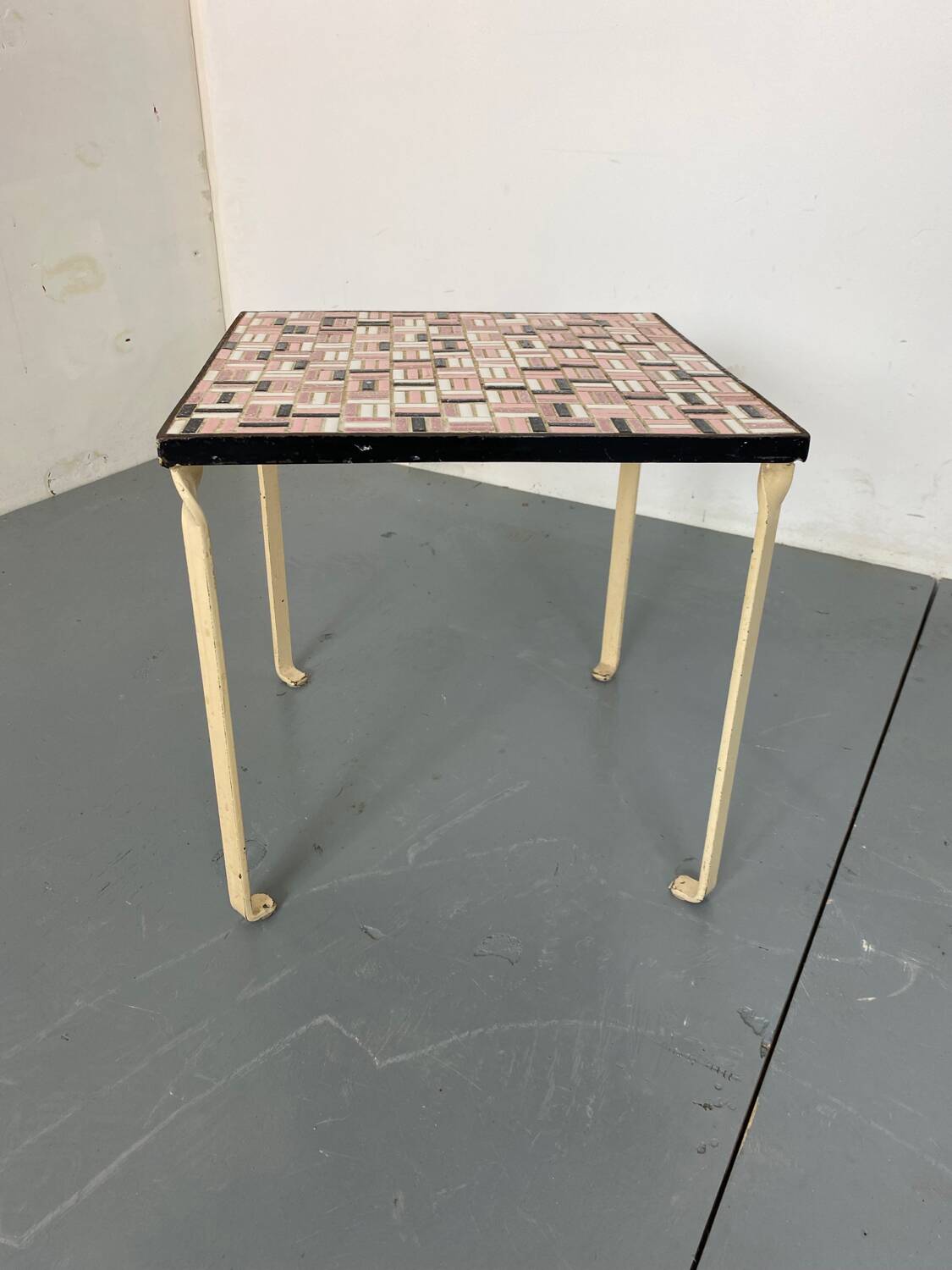 Vintage Modernist Mosaic Ceramic and Steel Side Table, 1950s