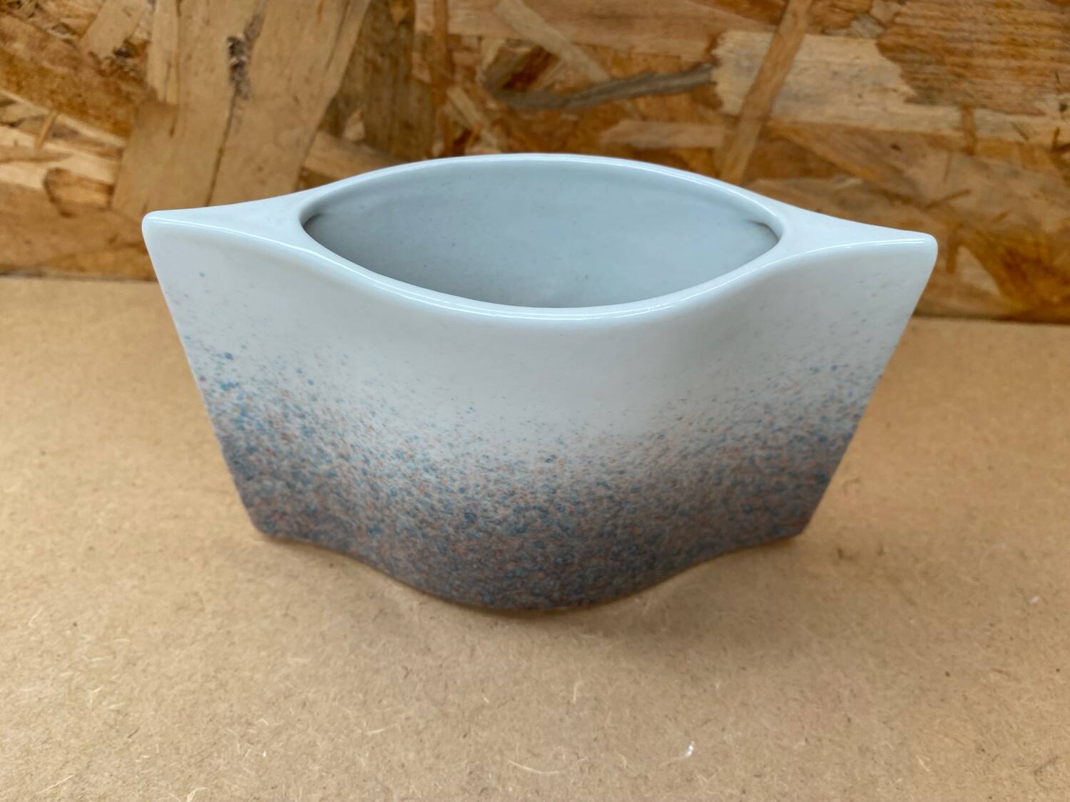 Antique vase virebent white porcelain speckled blue pink vintage