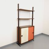 Vintage Italian modular shelving unit in melamine with wood decor