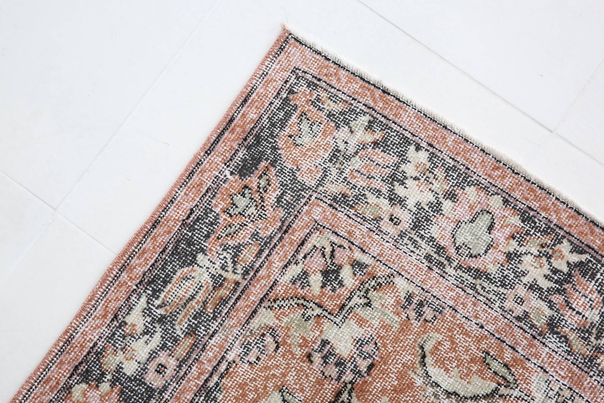 4x7 Antique Brunt Orange Brown Turkish Vintage Rug, 113x202Cm