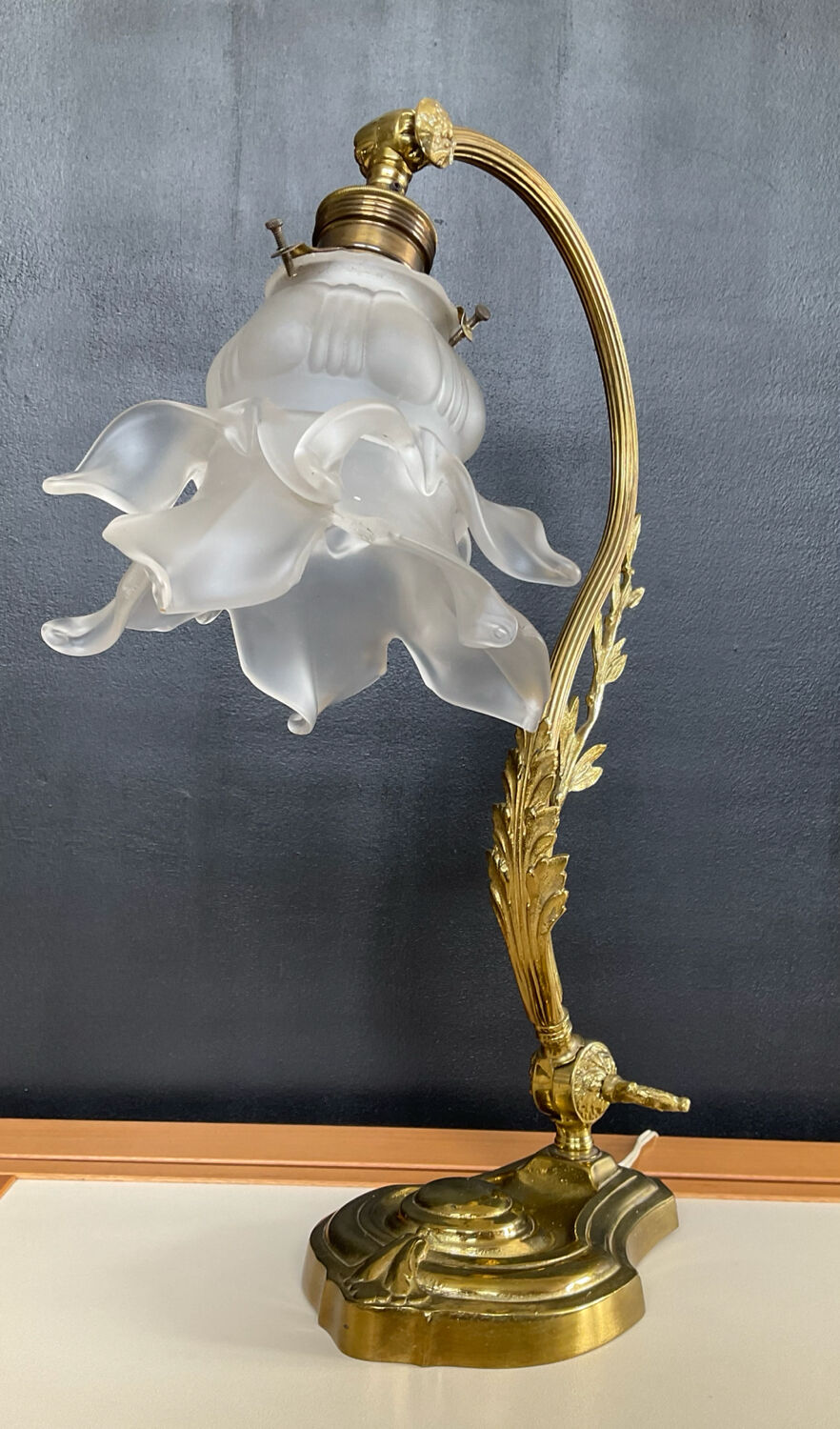 Bronze and glass paste swan neck lamp from the 1960s.