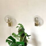 Pair of brass and glass wall sconces