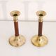 Pair of vintage Scandinavian candle holders in teak and brass 1960