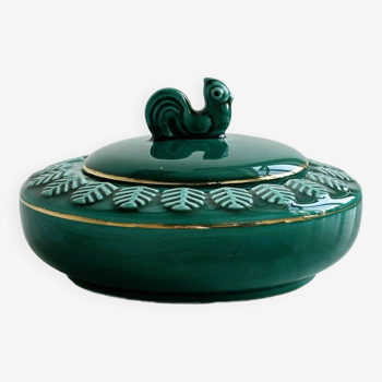 Green ceramic rooster box.