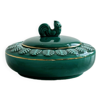 Green ceramic rooster box.