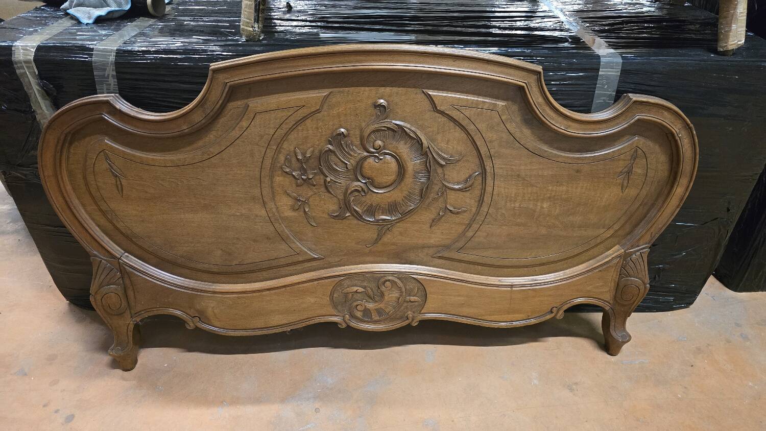 Antique carved wooden headboard, Louis XV style – early 20th century
