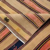 5x8 Cream & Navy Blue Striped Pattern Kilim Rug, 152x234Cm