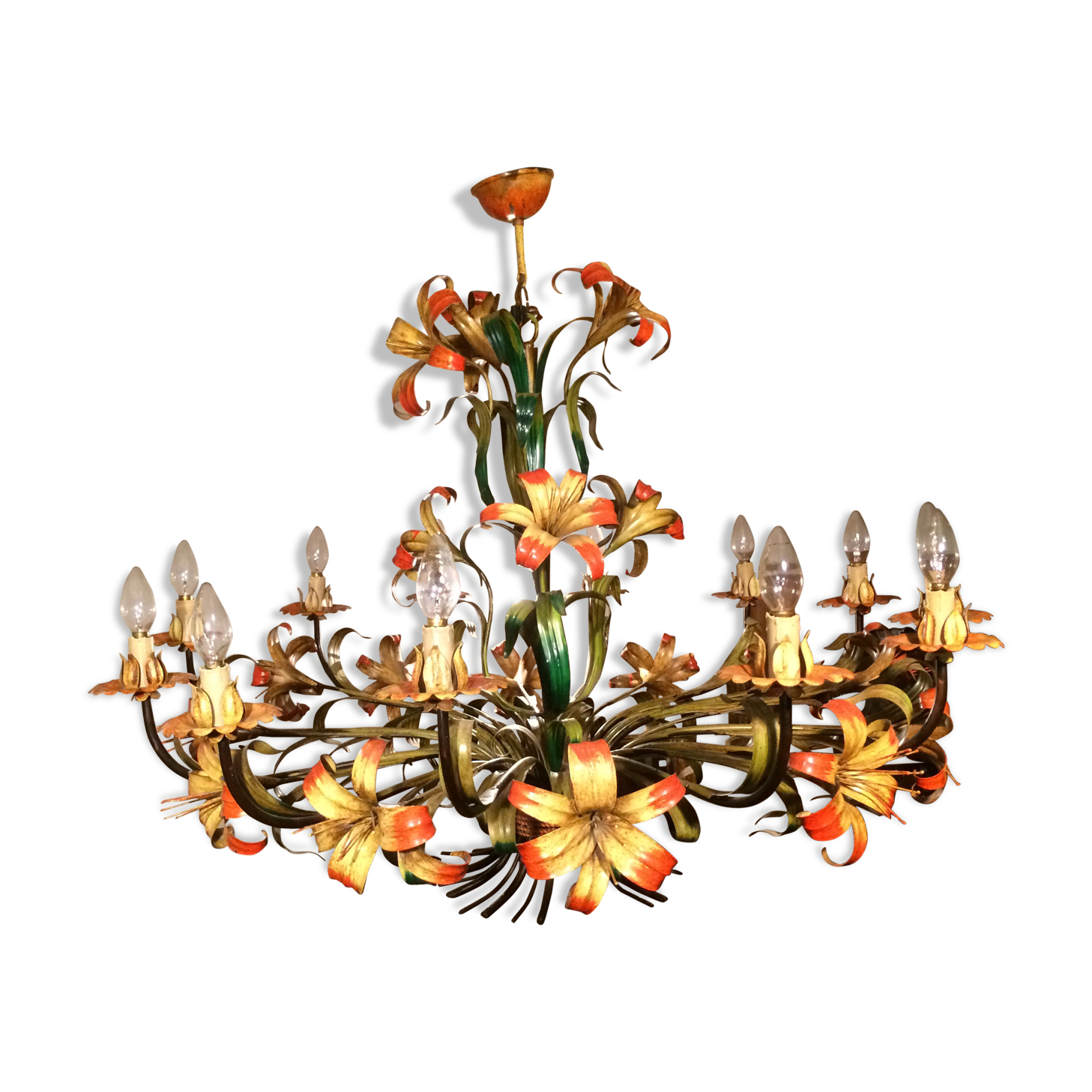 Metal chandelier painted floral decoration 12 lights