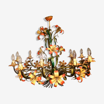 Metal chandelier painted floral decoration 12 lights