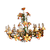 Lustre en métal peint décor floral 12 lumières